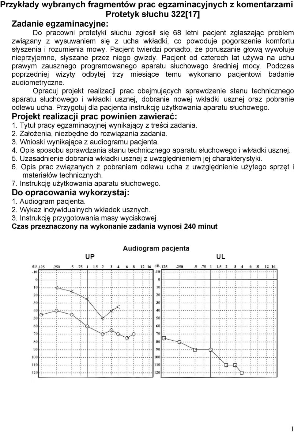 Pacjent od czterech lat używa na uchu prawym zausznego programowanego aparatu słuchowego średniej mocy.