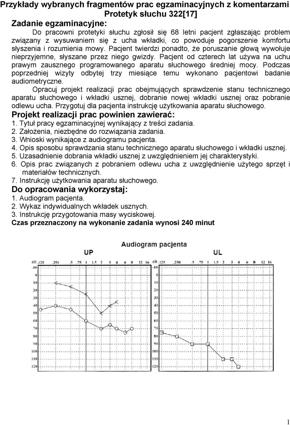 Pacjent od czterech lat używa na uchu prawym zausznego programowanego aparatu słuchowego średniej mocy.