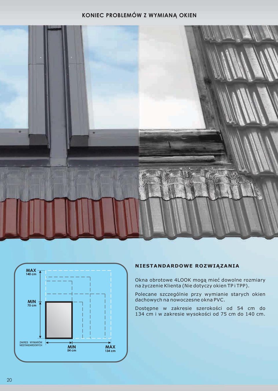 Polecane szczególnie przy wymianie starych okien dachowych na nowoczesne okna PVC.