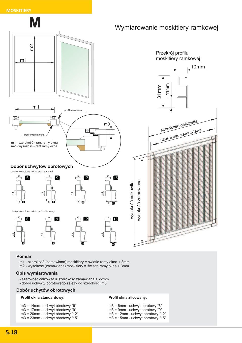 szerokoœæ (zamawiana) moskitiery = œwiat³o ramy okna + 3mm m2 - wysokoœæ (zamawiana) moskitiery = œwiat³o ramy okna + 3mm Opis wymiarowania - szerokoœæ ca³kowita = szerokoœæ zamawiana + 22mm - dobór