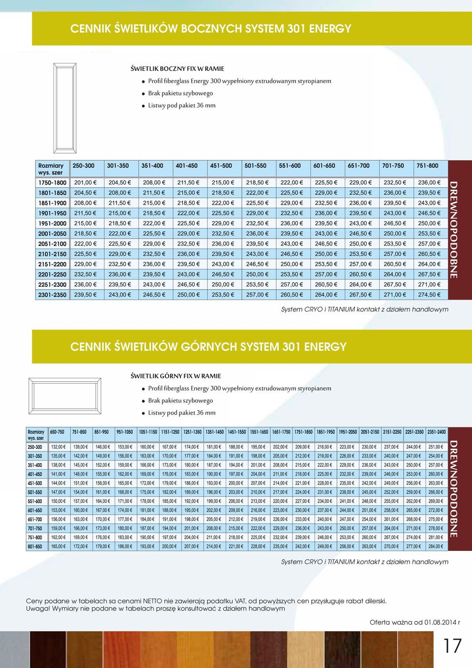 ystem CO i TTANUM kontakt z działem handlowym DWNOPODOBN DWNOPODOBN ystem CO i TTANUM kontakt z działem handlowym Ceny podane w tabelach sa cenami NTTO nie