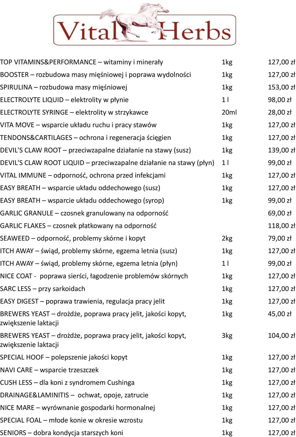 ścięgien 1kg 127,00 zł DEVIL'S CLAW ROOT przeciwzapalne działanie na stawy (susz) 1kg 139,00 zł DEVIL'S CLAW ROOT LIQUID przeciwzapalne działanie na stawy (płyn) 1 l 99,00 zł VITAL IMMUNE odporność,