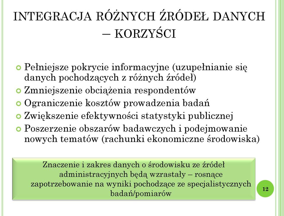 publicznej Poszerzenie obszarów badawczych i podejmowanie nowych tematów (rachunki ekonomiczne środowiska) Znaczenie i zakres