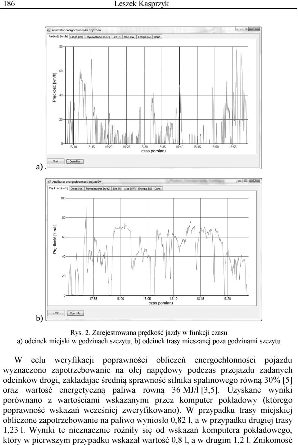 pojazdu wyznaczono zapotrzebowanie na olej napędowy podczas przejazdu zadanych odcinków drogi, zakładając średnią sprawność silnika spalinowego równą 30% [5] oraz wartość energetyczną paliwa równą 36