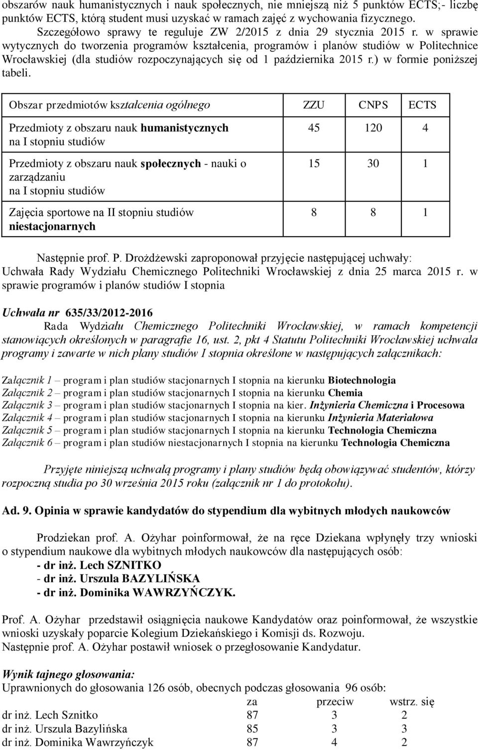 w sprawie wytycznych do tworzenia programów kształcenia, programów i planów studiów w Politechnice Wrocławskiej (dla studiów rozpoczynających się od 1 października 2015 r.) w formie poniższej tabeli.