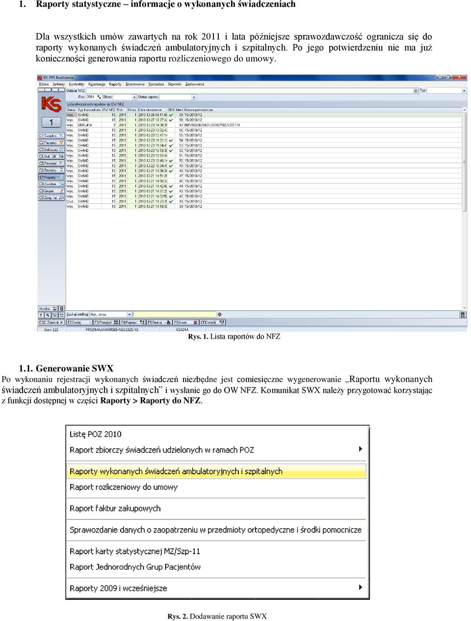 Lista raportów do NFZ 1.