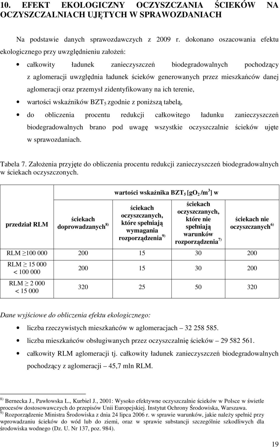 mieszkańców danej aglomeracji oraz przemysł zidentyfikowany na ich terenie, wartości wskaźników BZT 5 zgodnie z poniŝszą tabelą, do obliczenia procentu redukcji całkowitego ładunku zanieczyszczeń