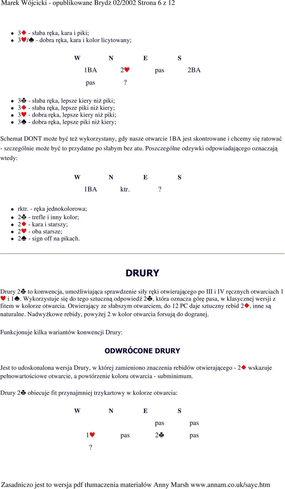 szczególnie może być to przydatne po słabym bez atu. Poszczególne odzywki odpowiadającego oznaczają wtedy: 1BA 2 pas 2BA pas 1BA ktr. rktr.