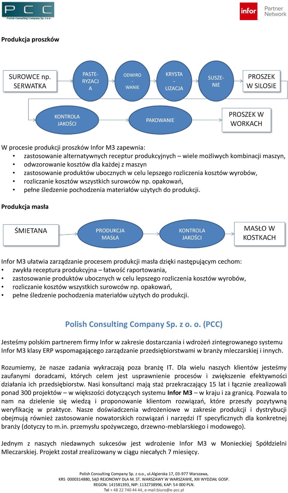 Produkcja masła Infor M3 ułatwia zarządzanie procesem produkcji masła dzięki następującym cechom: zwykła receptura produkcyjna łatwość raportowania,  Polish Consulting Company Sp. z o.