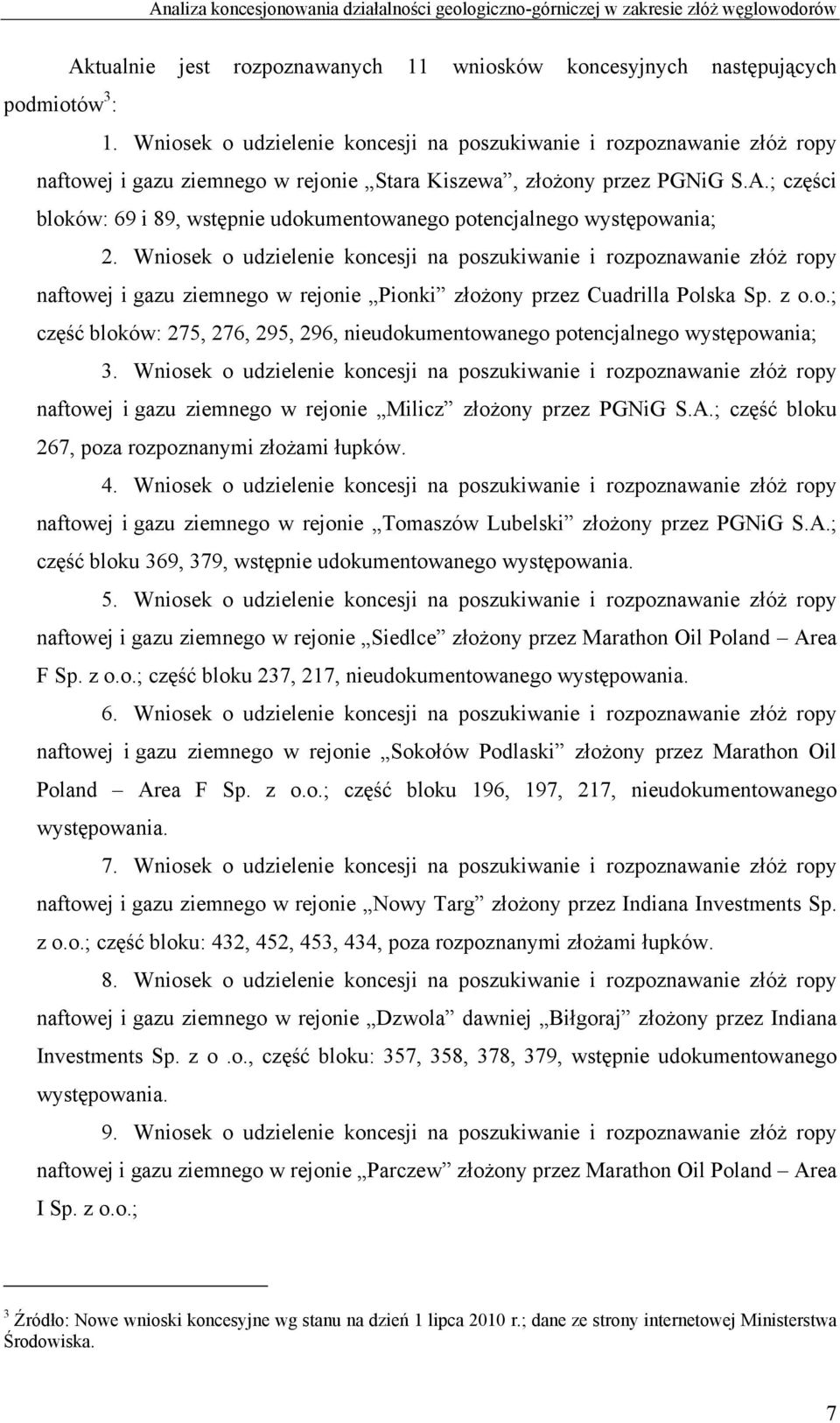 ; części bloków: 69 i 89, wstępnie udokumentowanego potencjalnego występowania; 2.