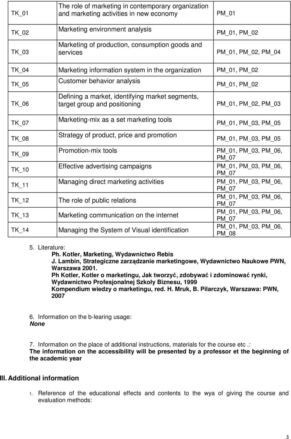 target group and positioning PM_01, PM_02 PM_01, PM_02, PM_03 TK_07 TK_08 TK_09 TK_10 TK_11 TK_12 TK_13 TK_14 Marketing-mix as a set marketing tools Strategy of product, price and promotion