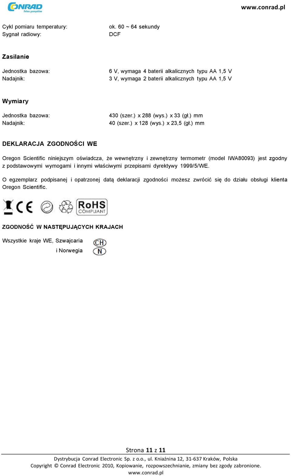 Nadajnik: 430 (szer.) x 288 (wys.) x 33 (gł.) mm 40 (szer.) x 128 (wys.) x 23,5 (gł.