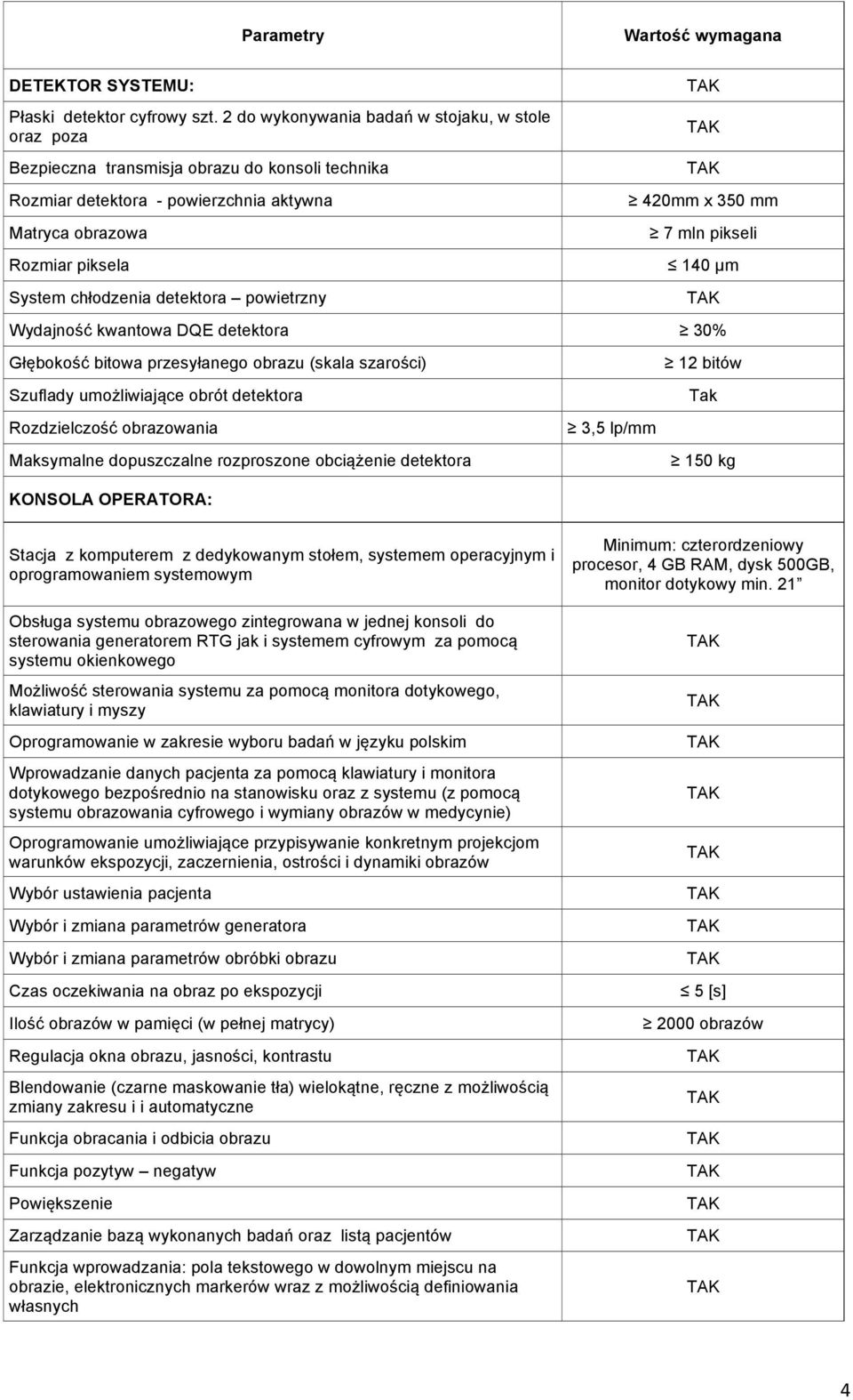 piksela 140 µm System chłodzenia detektora powietrzny Wydajność kwantowa DQE detektora 30% Głębokość bitowa przesyłanego obrazu (skala szarości) Szuflady umożliwiające obrót detektora Rozdzielczość