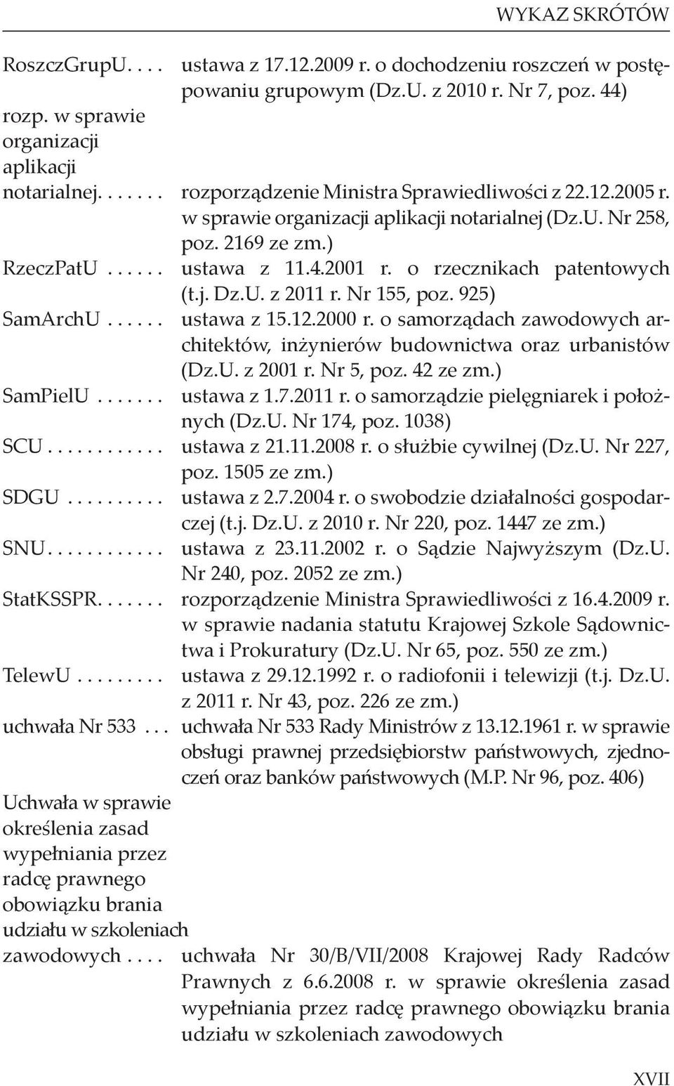 o rzecznikach patentowych (t.j. Dz.U. z 2011 r. Nr 155, poz. 925) SamArchU...... ustawa z 15.12.2000 r. o samorządach zawodowych architektów, inżynierów budownictwa oraz urbanistów (Dz.U. z 2001 r.