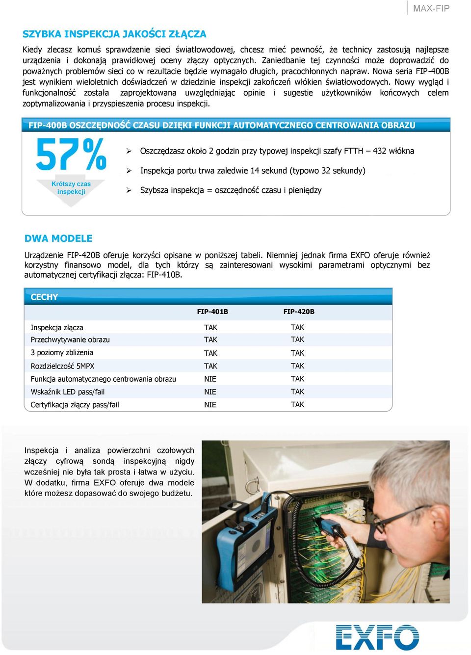 Nowa seria FIP-400B jest wynikiem wieloletnich doświadczeń w dziedzinie inspekcji zakończeń włókien światłowodowych.