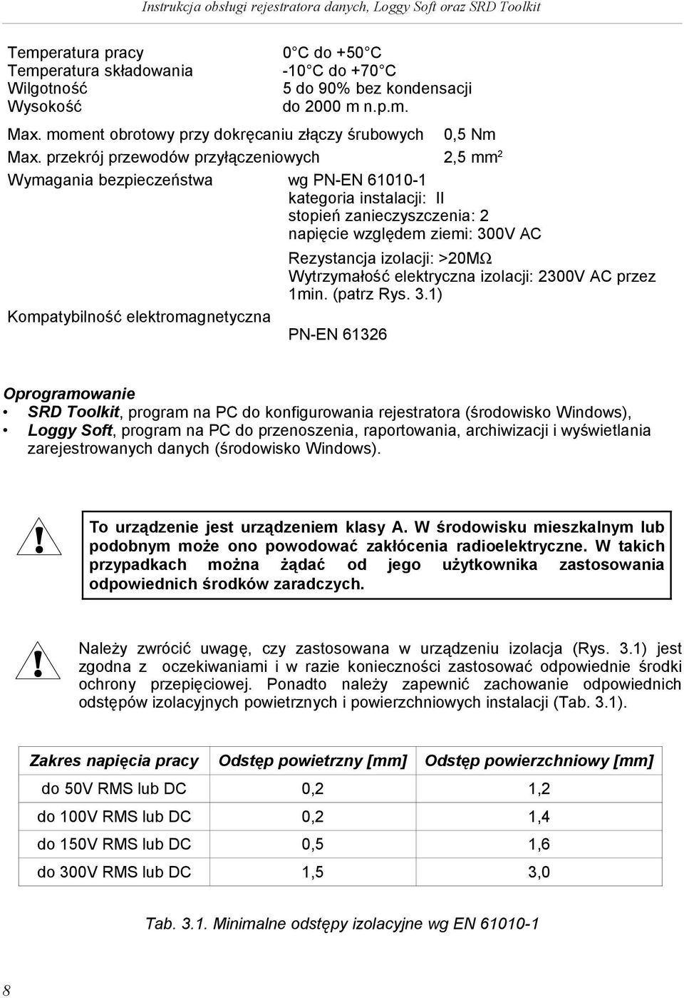 elektromagnetyczna Rezystancja izolacji: >20MΩ Wytrzymałość elektryczna izolacji: 2300V AC przez 1min. (patrz Rys. 3.