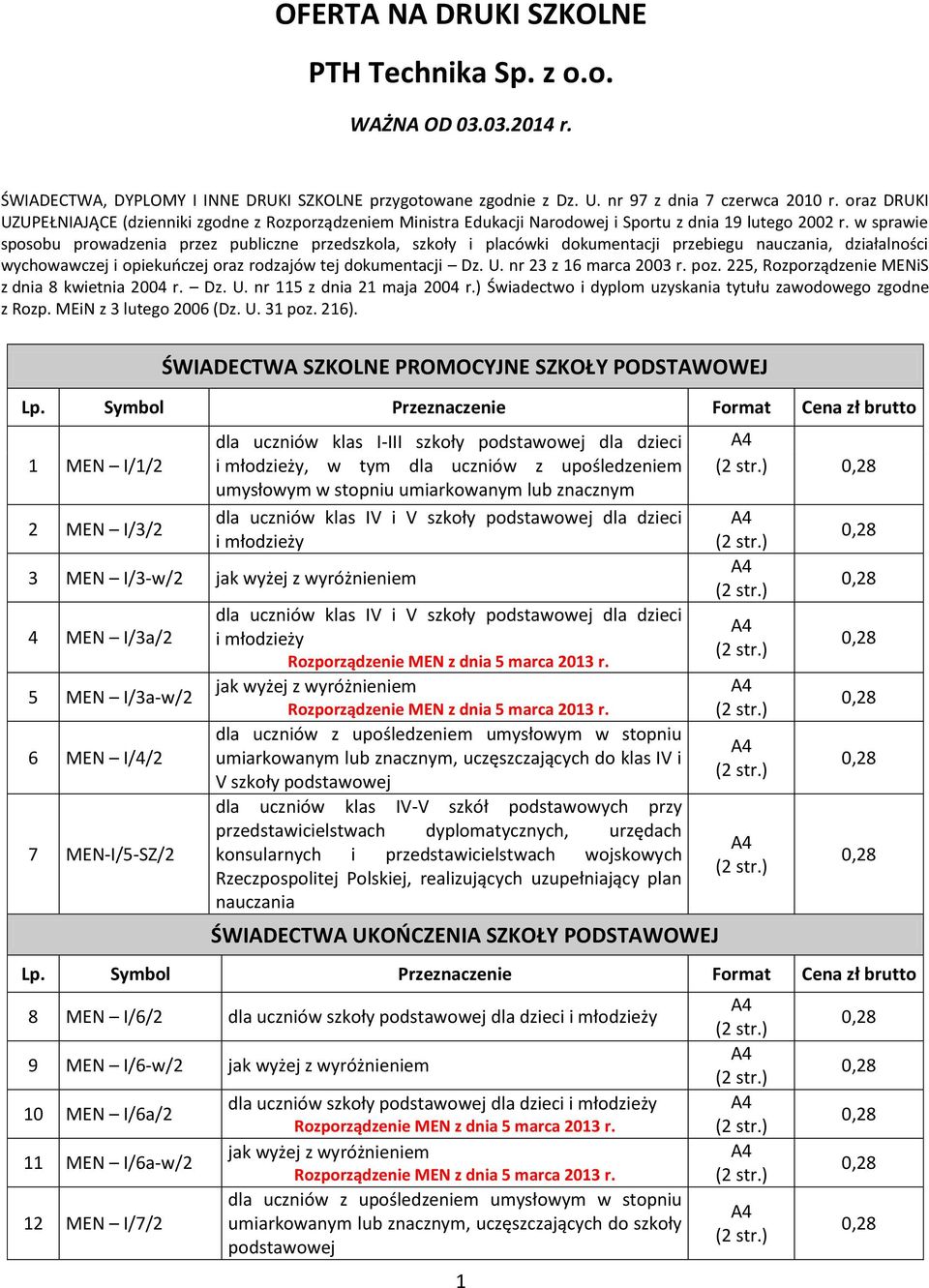 w sprawie sposobu prowadzenia przez publiczne przedszkola, szkoły i placówki dokumentacji przebiegu nauczania, działalności wychowawczej i opiekuoczej oraz rodzajów tej dokumentacji Dz. U.