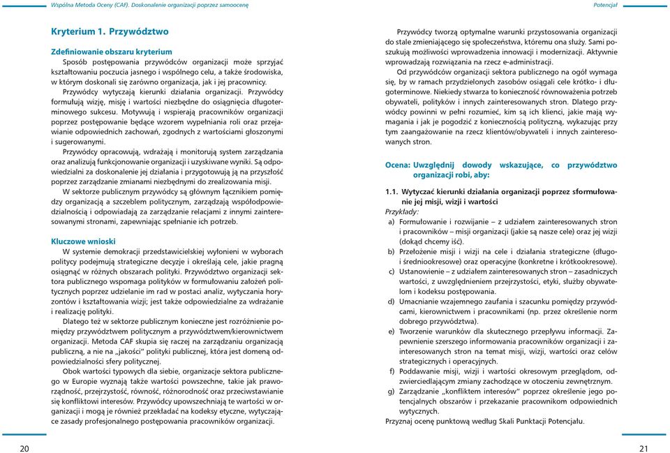 zarówno organizacja, jak i jej pracownicy. Przywódcy wytyczają kierunki działania organizacji. Przywódcy formułują wizję, misję i wartości niezbędne do osiągnięcia długoterminowego sukcesu.