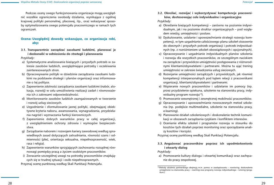 Transparentnie zarządzać zasobami ludzkimi, planować je i doskonalić w odniesieniu do strategii i planowania Przykłady: a) Systematyczne analizowanie bieżących i przyszłych potrzeb w zakresie zasobów