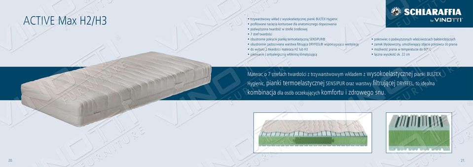 pokrowiec o podwyższonych właściwościach bakteriobójczych możliwość prania w temperaturze do 60º C łączna wysokość ok.