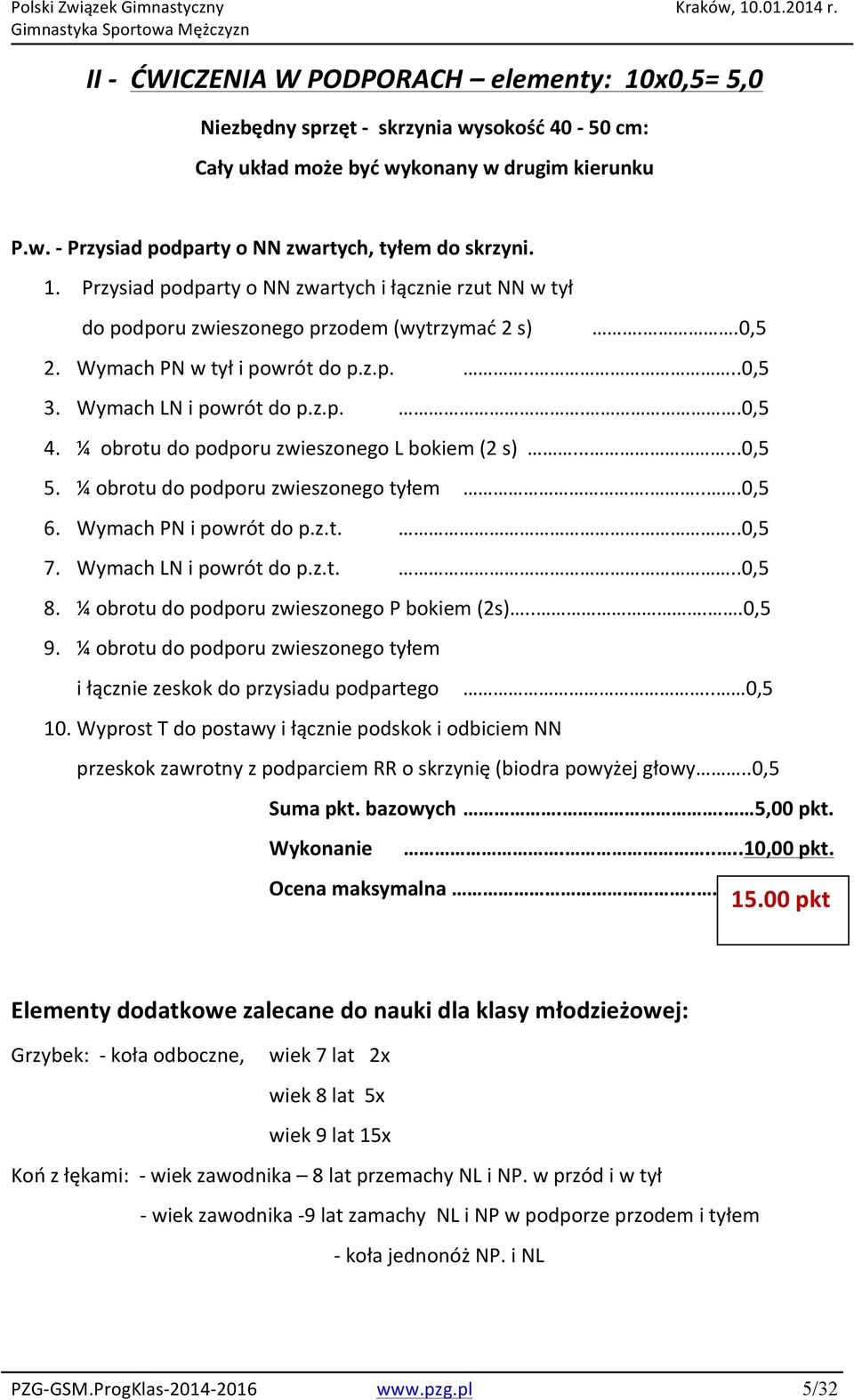 ¼ obrotu do podporu zwieszonego L bokiem (2 s)......0,5 5. ¼ obrotu do podporu zwieszonego tyłem....0,5 6. Wymach PN i powrót do p.z.t...0,5 7. Wymach LN i powrót do p.z.t...0,5 8.