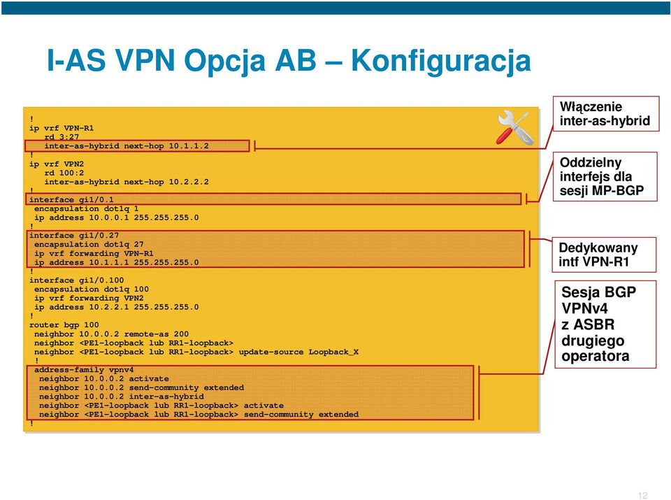 0.0.2 remote-as 200 neighbor <-loopback lub RR1-loopback> neighbor <-loopback lub RR1-loopback> update-source Loopback_X address-family vpnv4 neighbor 10.0.0.2 activate neighbor 10.0.0.2 send-community extended neighbor 10.