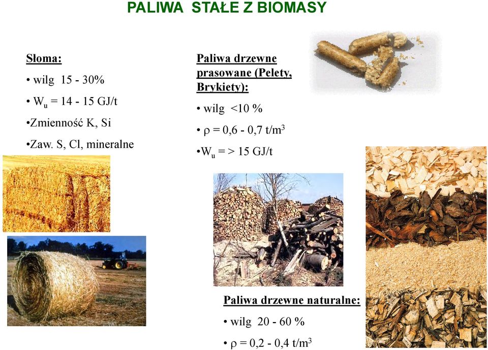 S, Cl, mineralne Paliwa drzewne prasowane (Pelety,