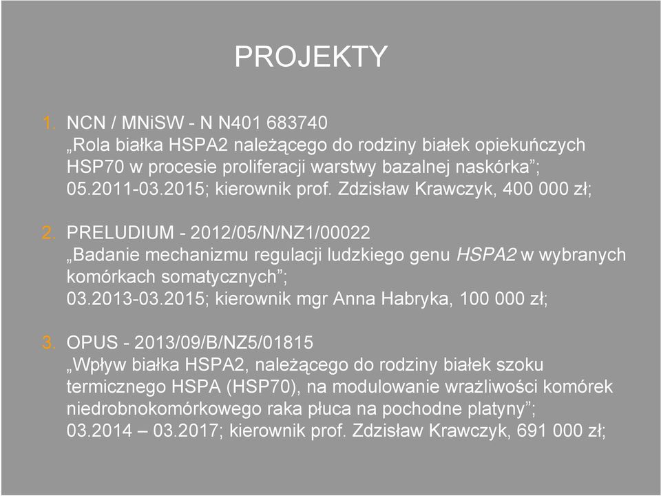 PRELUDIUM - 2012/05/N/NZ1/00022 Badanie mechanizmu regulacji ludzkiego genu HSPA2 w wybranych komórkach somatycznych ; 03.2013-03.
