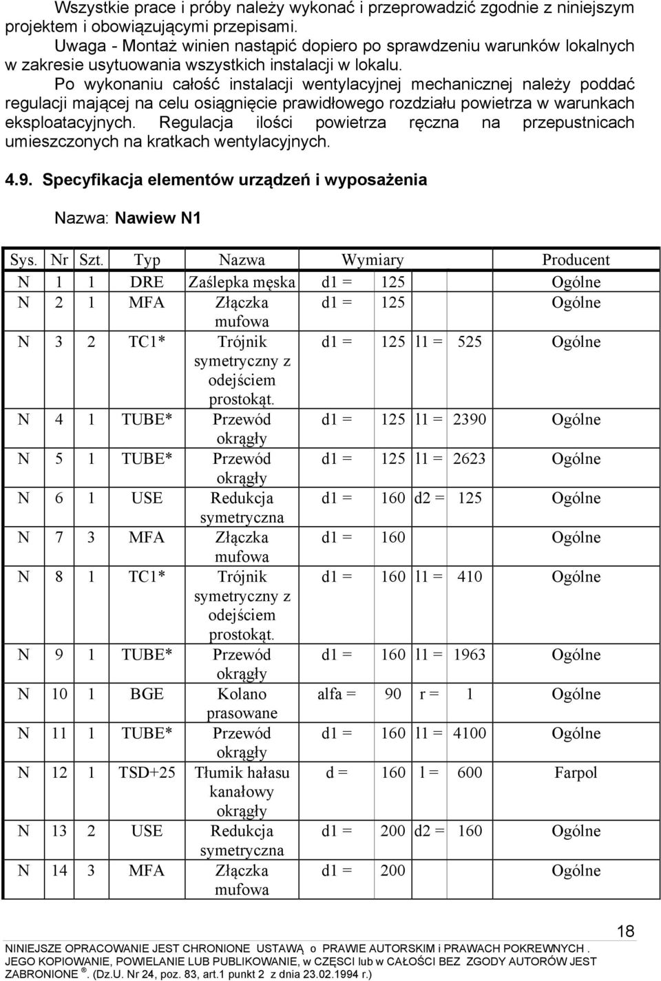 Po wykonaniu całość instalacji wentylacyjnej mechanicznej należy poddać regulacji mającej na celu osiągnięcie prawidłowego rozdziału powietrza w warunkach eksploatacyjnych.
