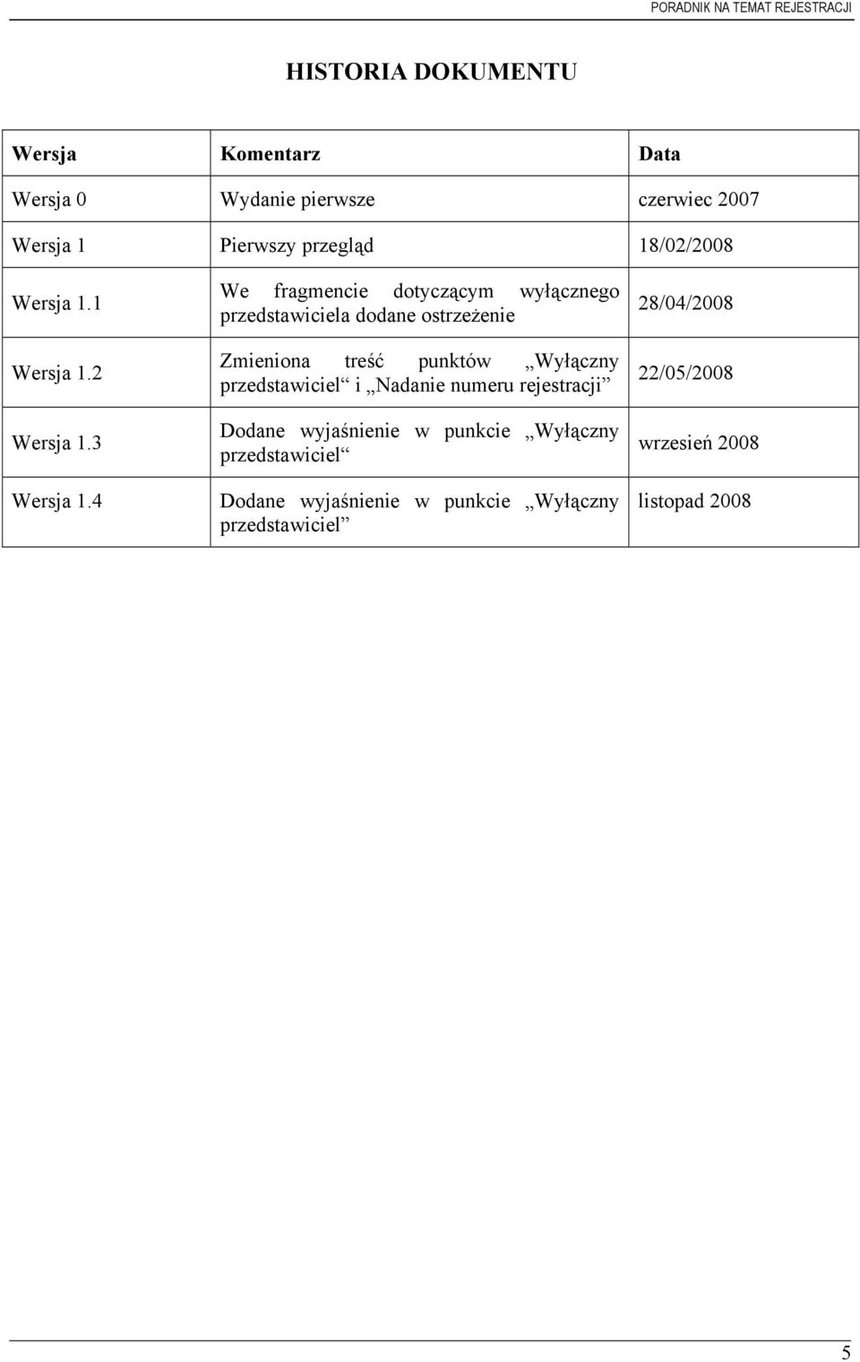 4 We fragmencie dotyczącym wyłącznego przedstawiciela dodane ostrzeżenie Zmieniona treść punktów Wyłączny