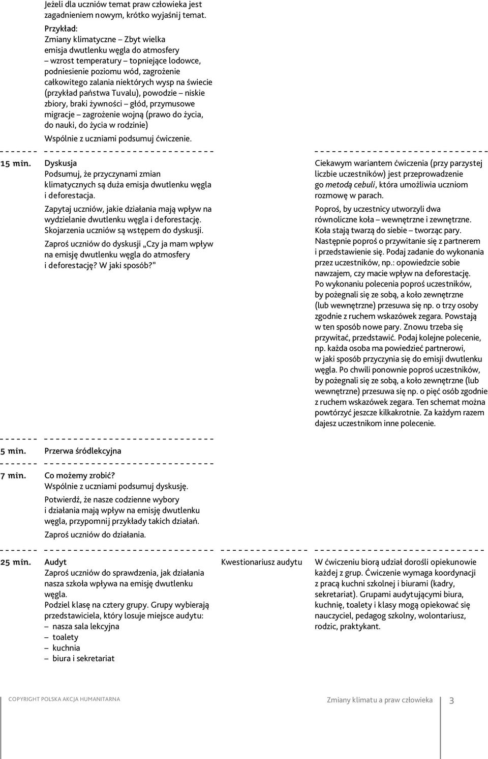 (przykład państwa Tuvalu), powodzie niskie zbiory, braki żywności głód, przymusowe migracje zagrożenie wojną (prawo do życia, do nauki, do życia w rodzinie) Wspólnie z uczniami podsumuj ćwiczenie.