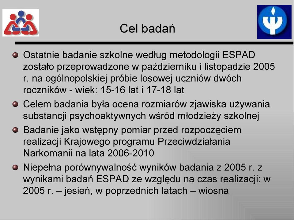 substncji psychoktywnych wśró młozieży szkolnej Bnie jko wstępny pomir prze rozpoczęciem relizcji Krjowego progrmu