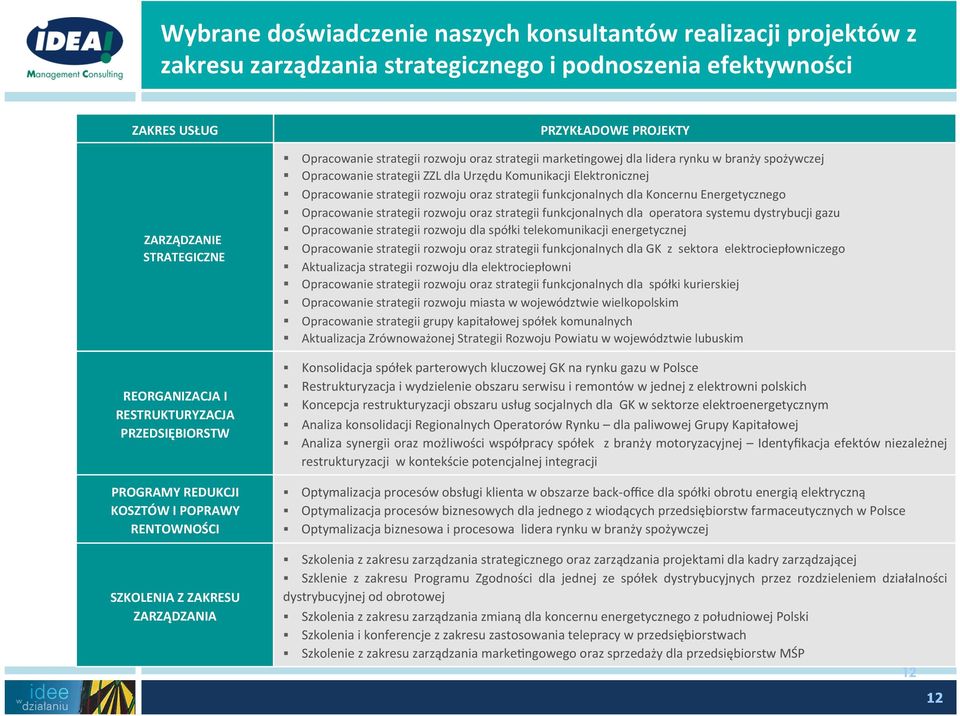 strategii ZZL dla Urzędu Komunikacji Elektronicznej Opracowanie strategii rozwoju oraz strategii funkcjonalnych dla Koncernu Energetycznego Opracowanie strategii rozwoju oraz strategii funkcjonalnych