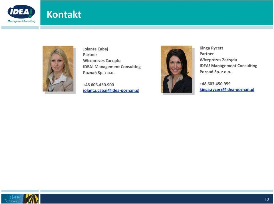 cabaj@idea- poznan.pl Kinga Rycerz Partner Wiceprezes Zarządu IDEA!