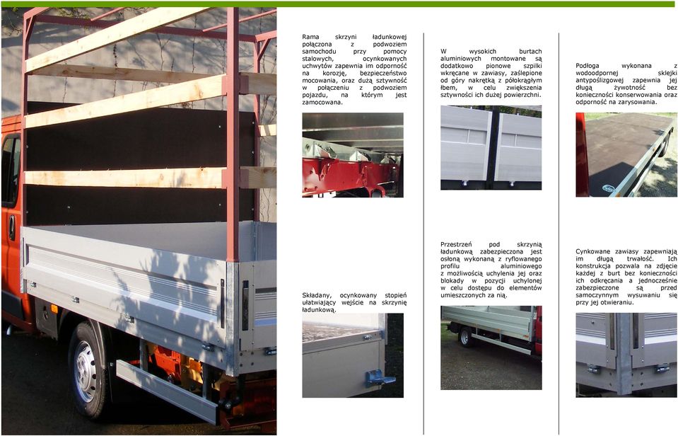 W wysokich burtach aluminiowych montowane są dodatkowo pionowe szpilki wkręcane w zawiasy, zaślepione od góry nakrętką z półokrągłym łbem, w celu zwiększenia sztywności ich dużej powierzchni.