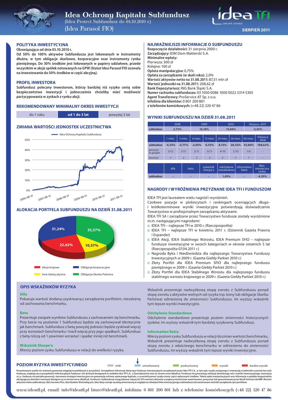 Od 50% do 100% aktywów Subfunduszu jest lokowanych w instrumenty dłużne, w tym obligacje skarbowe, korporacyjne oraz instrumenty rynku pieniężnego.