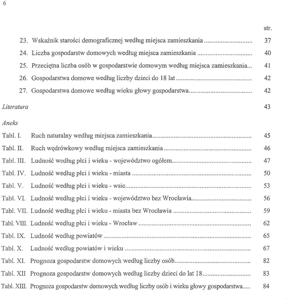 .. 42 Literatura 43 Aneks Tabl. I. Ruch naturalny według miejsca zamieszkania... 45 Tabl. II. Ruch wędrówkowy według miejsca zamieszkania... 46 Tabl. III.