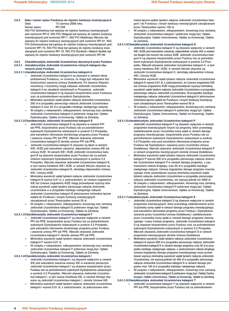 ING FIO Stabilnego Wzrostu był wpisany do rejestru funduszy inwestycyjnych pod numerem RFi 81. ING FIO Zrównoważony był wpisany do rejestru funduszy inwestycyjnych pod numerem RFi 19.