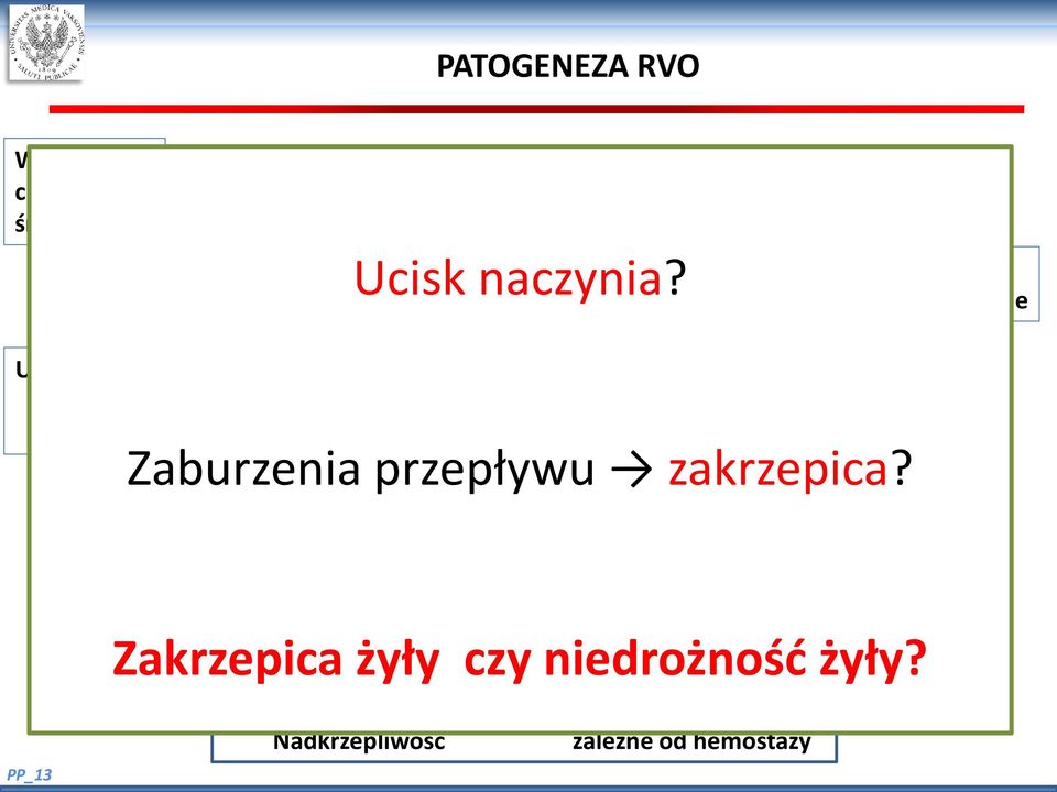 Zaburzenia przepływu krwi (zastój) Zmiany anatomiczne Usztywnienie ściany naczynia