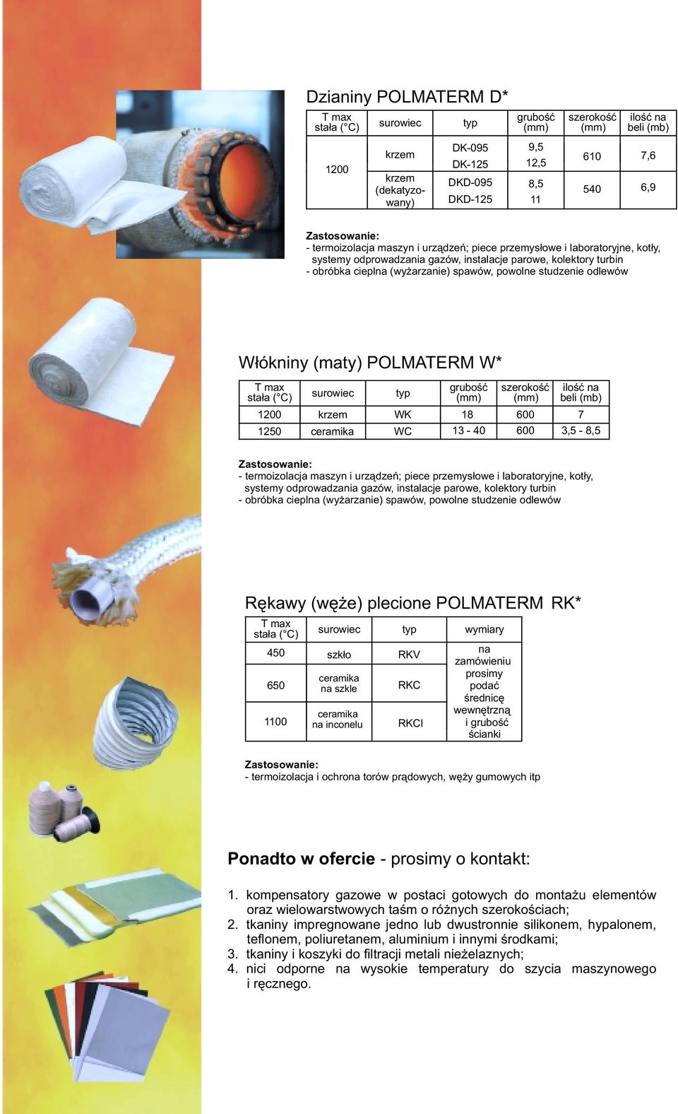 WC 18 1-40 600 600 iloœæ na beli (mb) 7,5-8,5 - termoizolacja maszyn i urz¹dzeñ; piece przemys³owe i laboratoryjne, kot³y, systemy odprowadzania gazów, instalacje parowe, kolektory turbin - obróbka