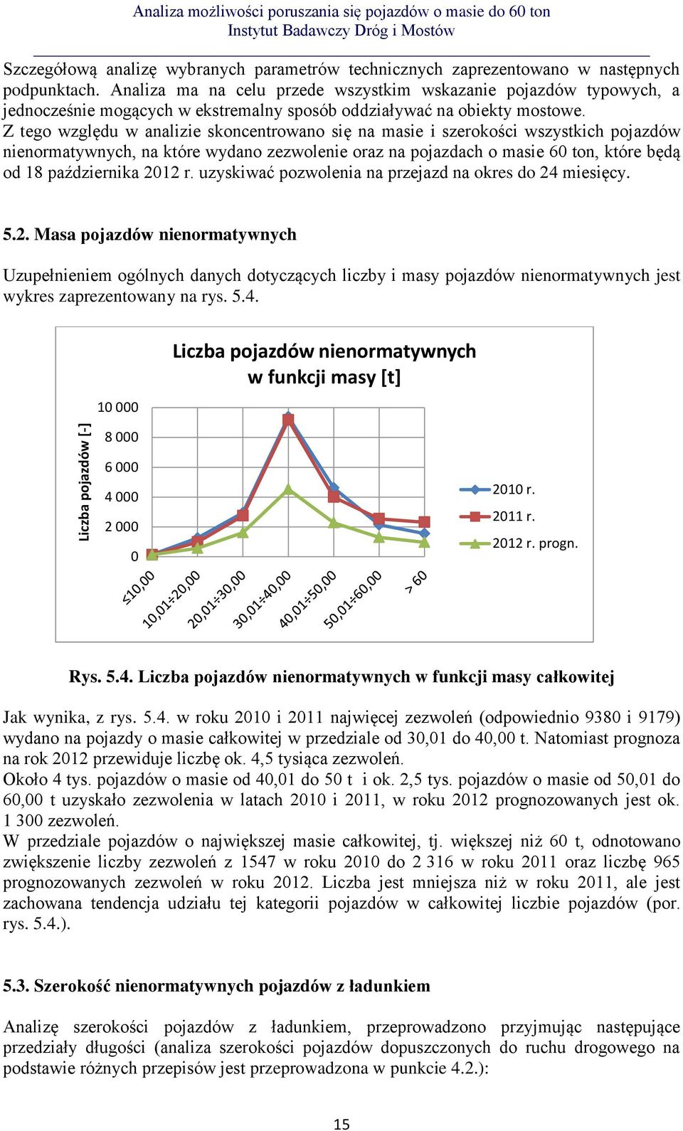 Z tego względu w analizie skoncentrowano się na masie i szerokości wszystkich pojazdów nienormatywnych, na które wydano zezwolenie oraz na pojazdach o masie 60 ton, które będą od 18 października 2012