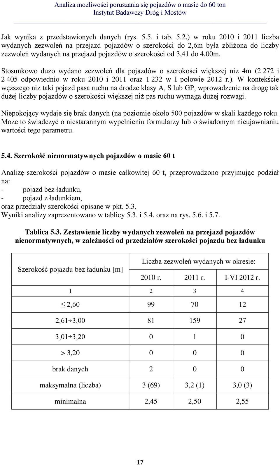 Stosunkowo dużo wydano zezwoleń dla pojazdów o szerokości większej niż 4m (2 272 i 2 405 odpowiednio w roku 2010 i 2011 oraz 1 232 w I połowie 2012 r.).