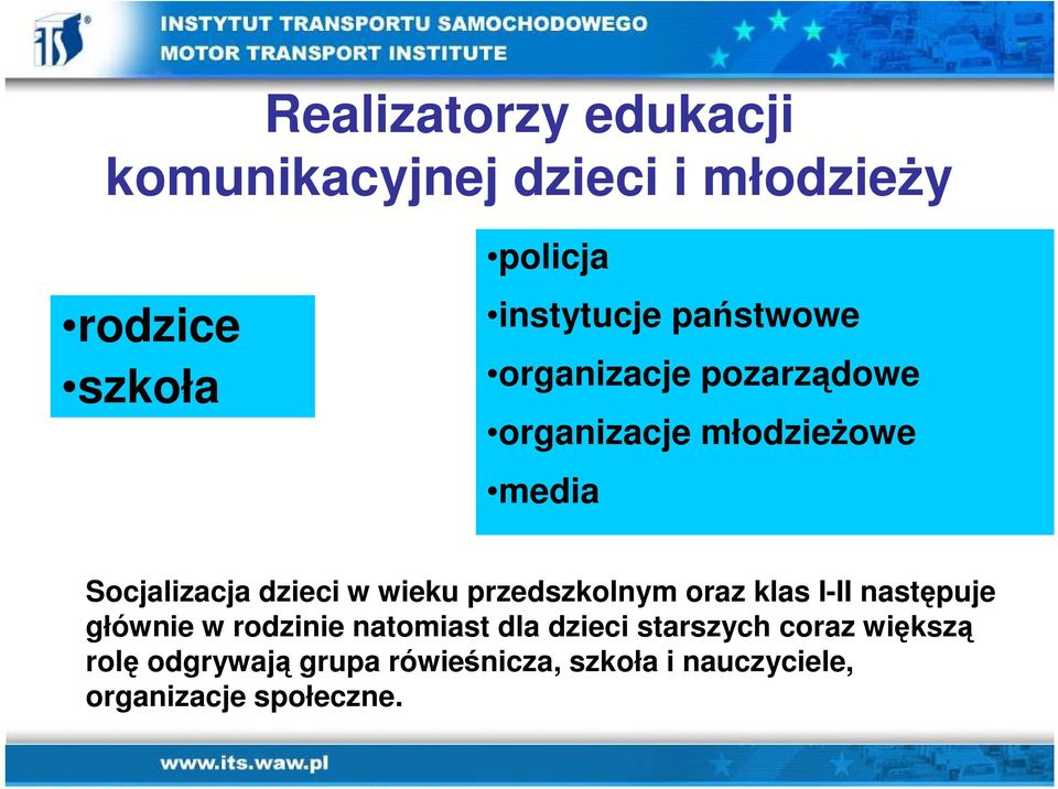 wieku przedszkolnym oraz klas I-II następuje głównie w rodzinie natomiast dla dzieci