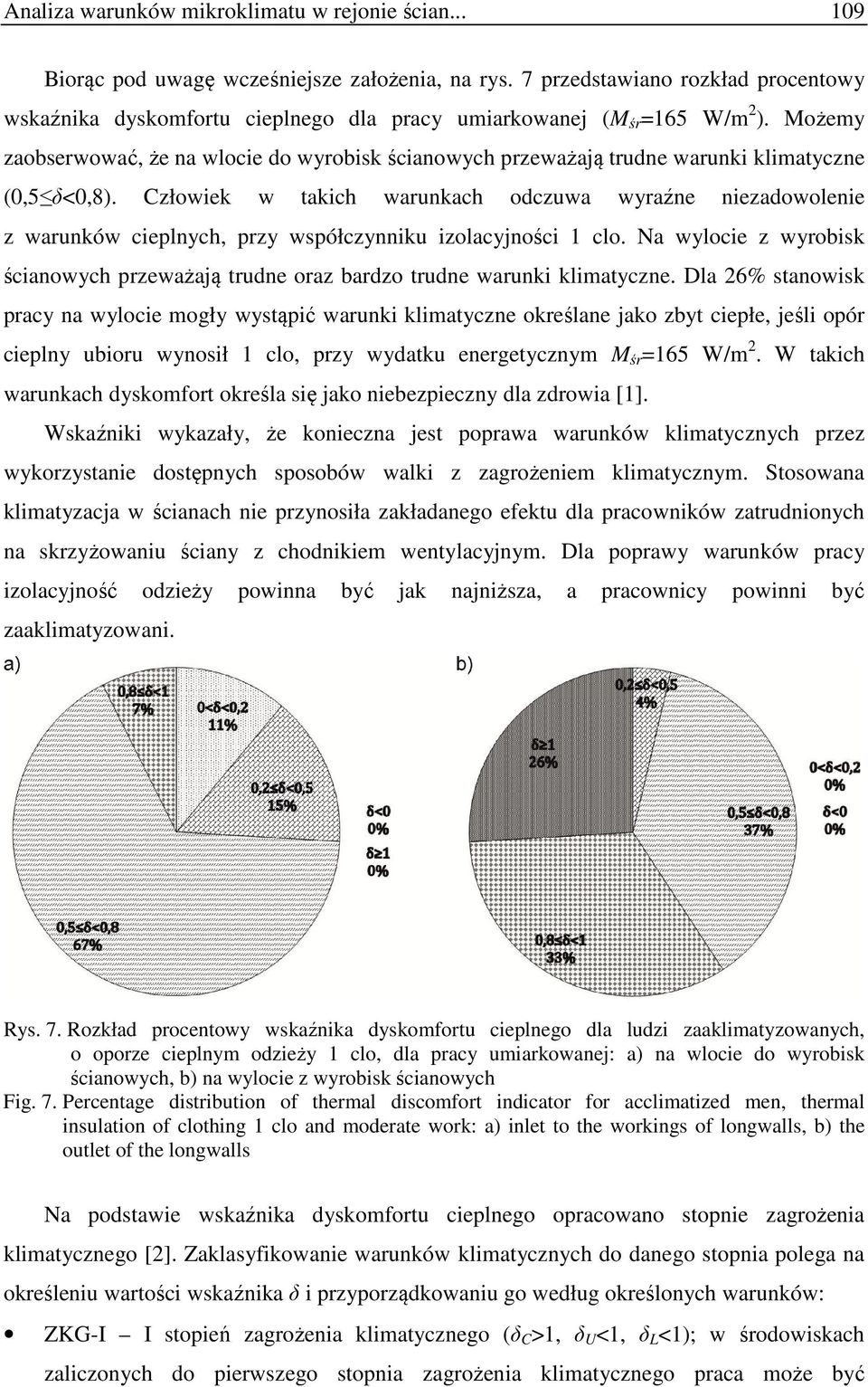 Możemy zaobserwować, że na wlocie do wyrobisk ścianowych przeważają trudne warunki klimatyczne (0,5 δ<0,8).