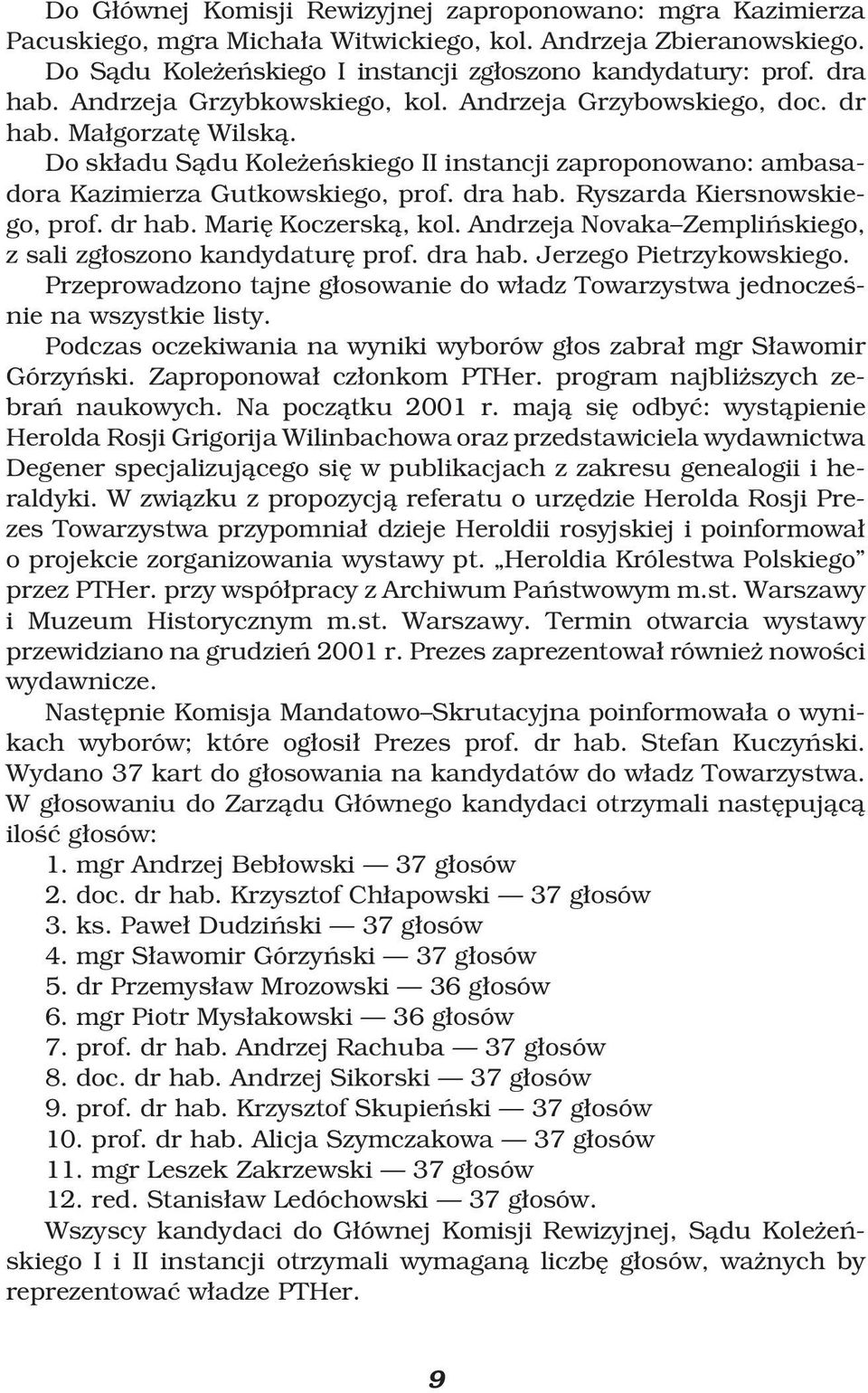 dra hab. Ryszarda Kiersnowskiego, prof. dr hab. Mariæ Koczerskå, kol. Andrzeja Novaka Zempliñskiego, z sali zgæoszono kandydaturæ prof. dra hab. Jerzego Pietrzykowskiego.
