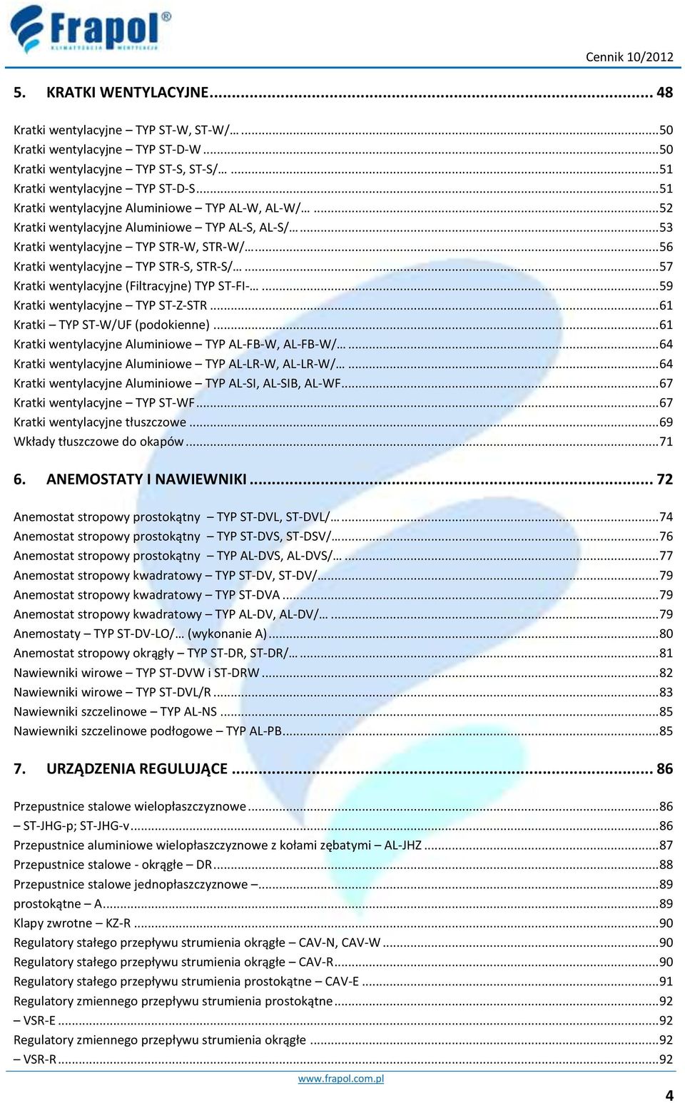 .. 57 Kratki wentylacyjne (Filtracyjne) TYP ST-FI-... 59 Kratki wentylacyjne TYP ST-Z-STR... 61 Kratki TYP ST-W/UF (podokienne)... 61 Kratki wentylacyjne Aluminiowe TYP AL-FB-W, AL-FB-W/.