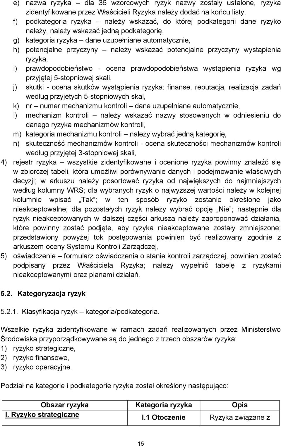 ryzyka, i) prawdopodobieństwo - ocena prawdopodobieństwa wystąpienia ryzyka wg przyjętej 5-stopniowej skali, j) skutki - ocena skutków wystąpienia ryzyka: finanse, reputacja, realizacja zadań według