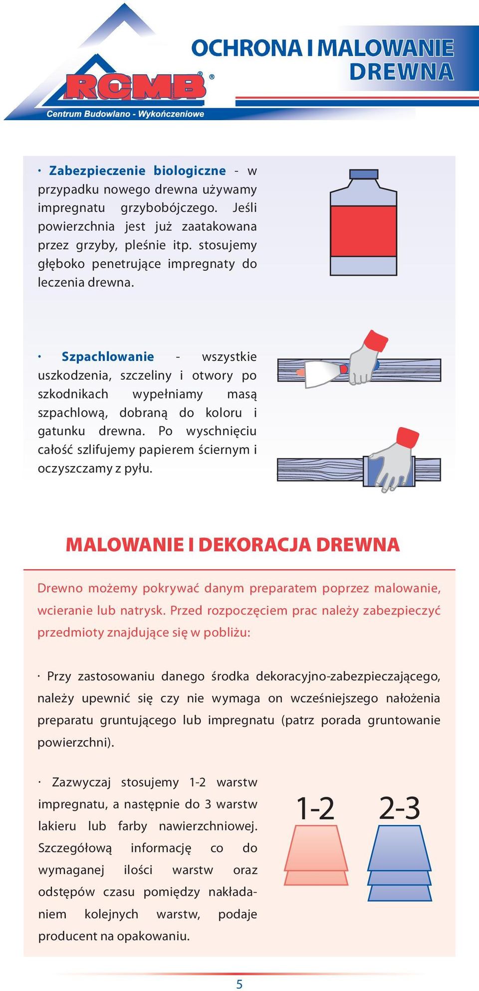 Szpachlowanie - wszystkie uszkodzenia, szczeliny i otwory po szkodnikach wypełniamy masą szpachlową, dobraną do koloru i gatunku drewna.