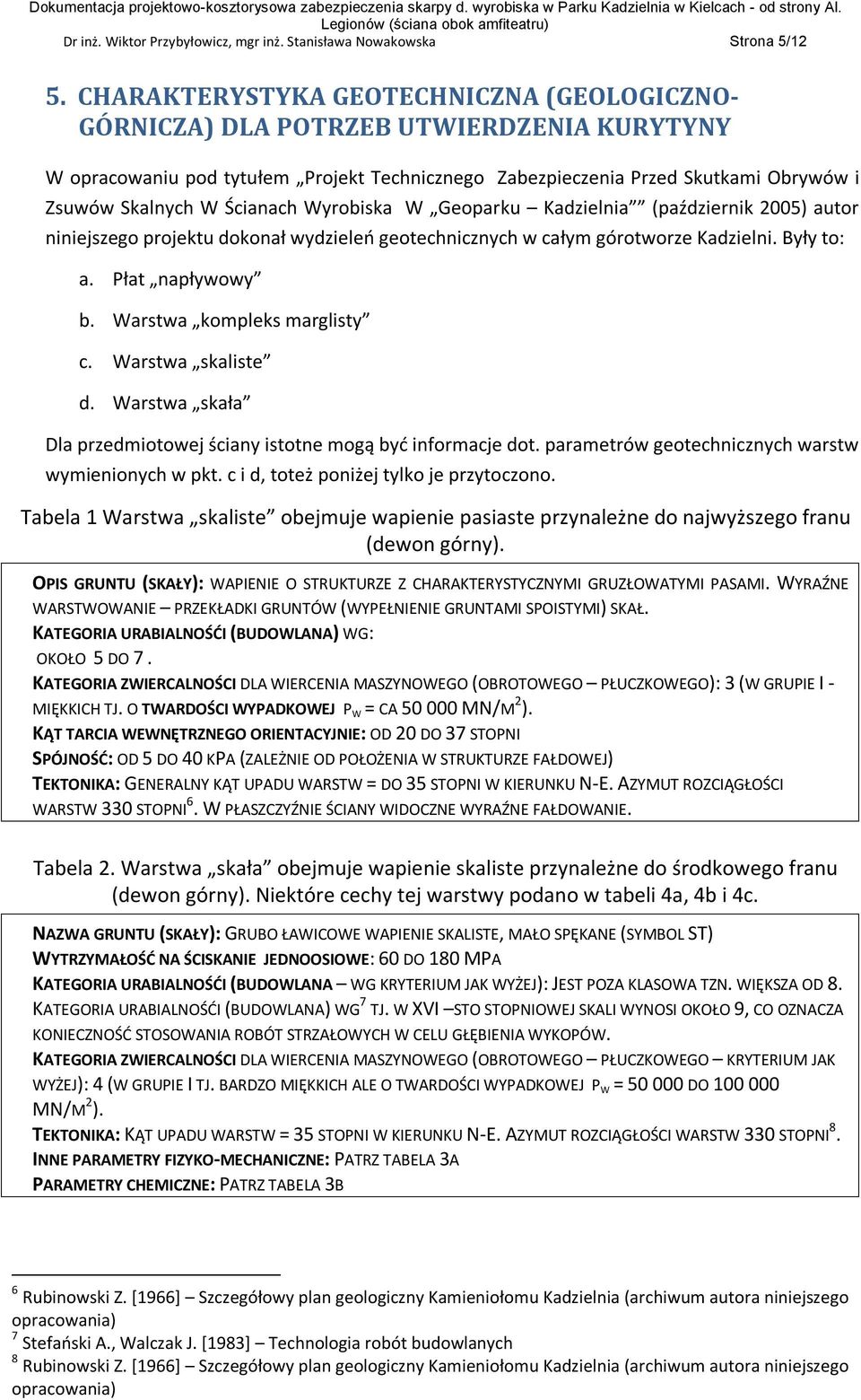 Ścianach Wyrobiska W Geoparku Kadzielnia (październik 2005) autor niniejszego projektu dokonał wydzieleń geotechnicznych w całym górotworze Kadzielni. Były to: a. Płat napływowy b.