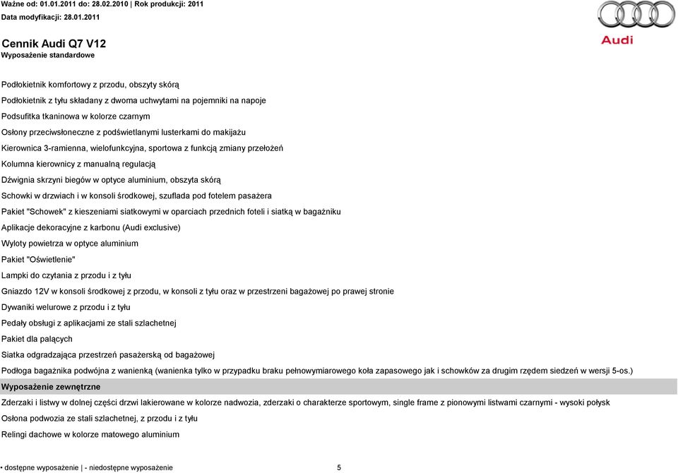 optyce aluminium, obszyta skórą Schowki w drzwiach i w konsoli środkowej, szuflada pod fotelem pasażera Pakiet "Schowek" z kieszeniami siatkowymi w oparciach przednich foteli i siatką w bagażniku